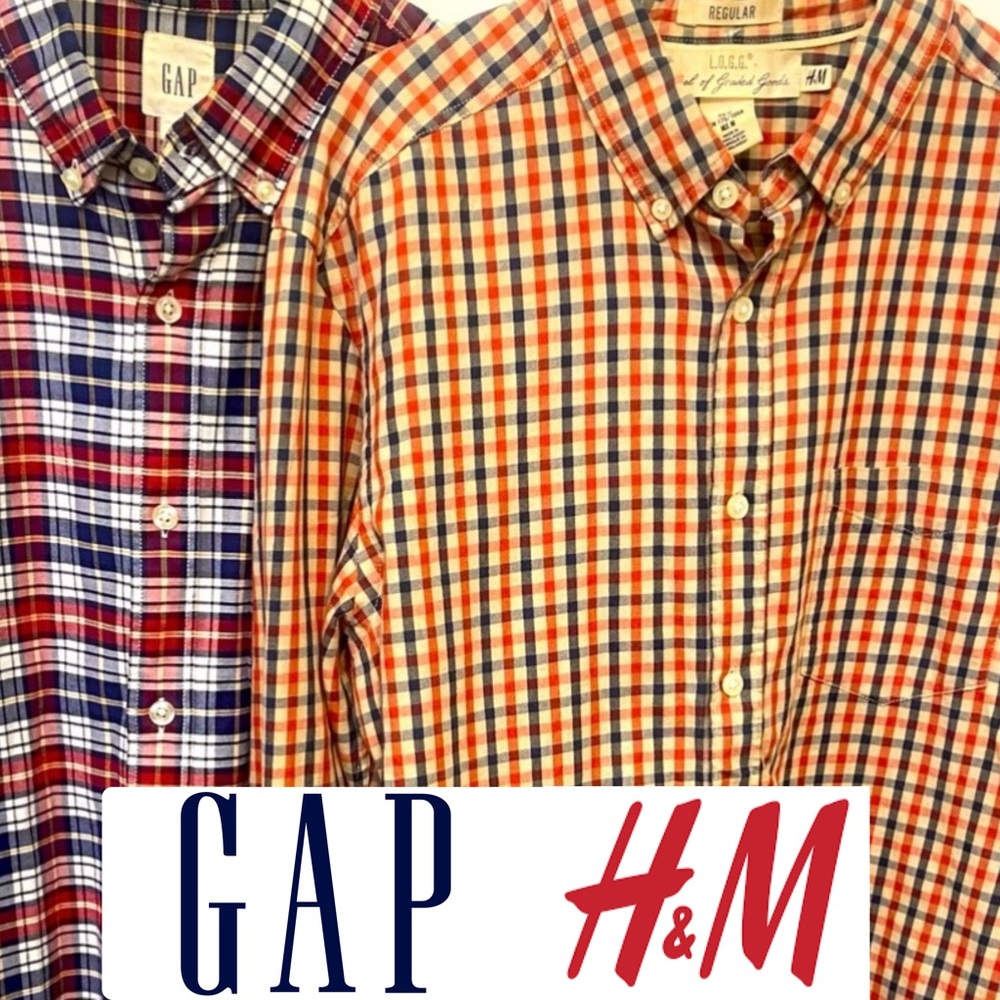 Bundle Gap/H&M L.O.G.G rwb plaid heavy weight button down shirts size Medium